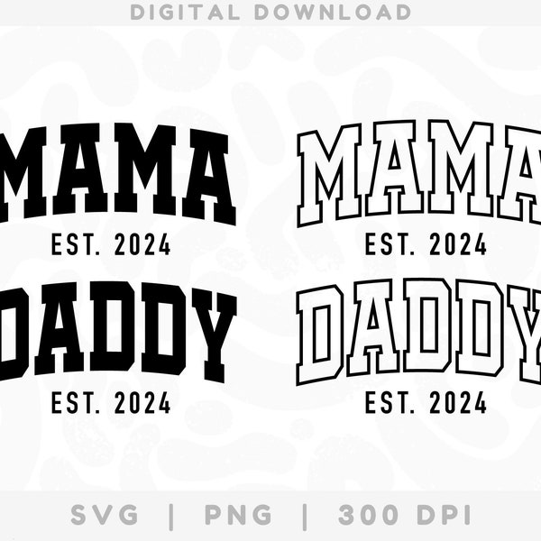 Varsity Mama and Daddy est. 2024 SVG PNG, Cricut Pregnancy Announcement SVG Bundle, Mommy to Be, Expecting Parents png
