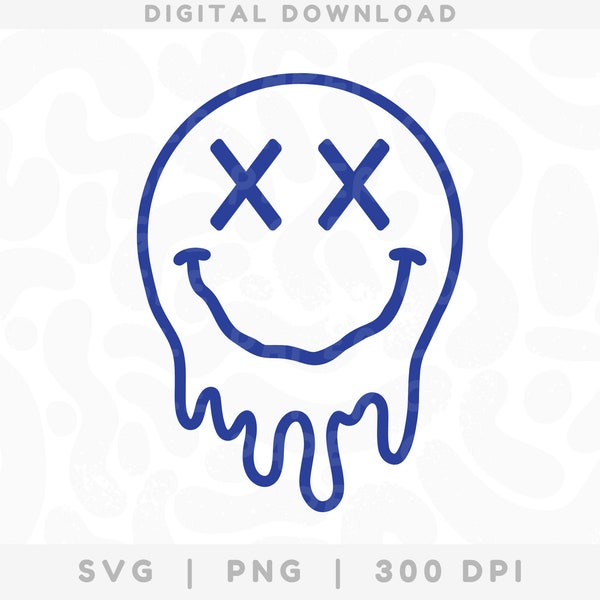 Drippy Smiley Face SVG PNG, Melted Smiley Face Cut File, Retro Melted Smile svg