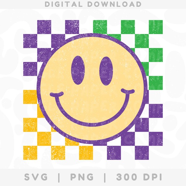 Retro Mardi Gras Smile SVG PNG, Digital Download