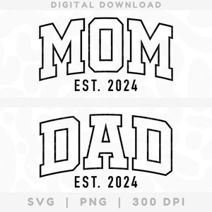 Varsity maman et papa est. 2024 SVG PNG, Cricut grossesse annonce SVG Bundle, maman à être, nouveaux Parents, nouvelle maman png, nouveau papa svg