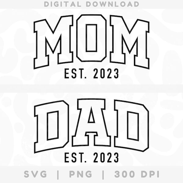 Varsity Mom and Dad est. 2023 SVG PNG, Cricut Pregnancy Announcement SVG Bundle, Mom to Be, New Parents, New Mom png, New Dad svg