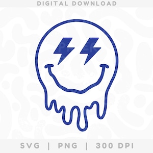Drippy Smiley Face SVG PNG, Melted Smiley Face Cut File