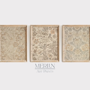 Neutral Tapestry Wall Art Vintage Gallery Set of 3 Prints Antique Textiles #G11-3