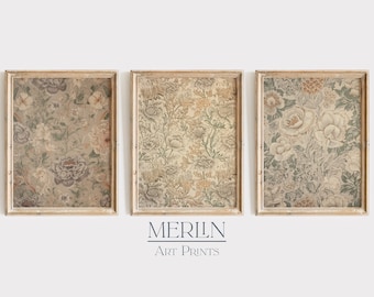 William Morris Prints, Beige & Sage Green Antique Textile Art (Digital Download)