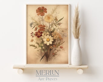 Vintage Wildflower Watercolor Art Print, Antique Floral Painting (Digital Download)
