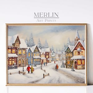Vintage Christmas Wall Art Decor Christmas Village Print Rustic Christmas Decor Winter Holiday Decor Printable Christmas Painting 439