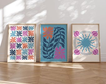 Floral Retro Print Set, Boho Gallery Wall Art (Digital Download)