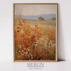 Autumn Wildflower Field Print, Farmhouse Decor, Fall Wall Art Printable, Autumn Decor, Wildflower Wall Art, Vintage Art Digital Download 427