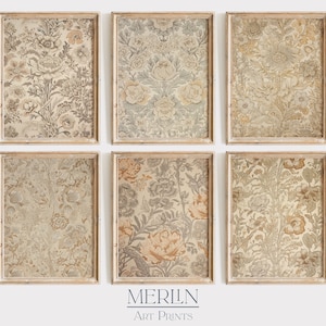 Antique Tapestry Prints Set, Neutral Textile Wall Art (Digital Download)