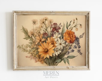 Vintage Wildflower Watercolor Painting, Antique Floral Art (Digital Download)