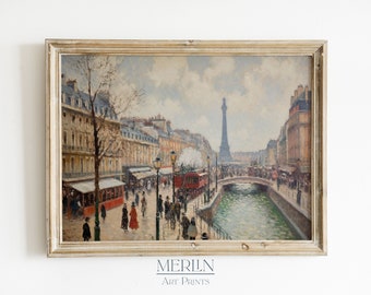 French Cityscape Oil Painting, Vintage European Print, Downloadable Wall Art #130