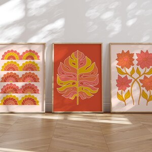 Trendy Red Pink Wall Art Set of 3, Colorful Girls Room Decor, Retro Wall Prints Art for Girls Room, Preppy Boho Wall Decor Teenage Girl