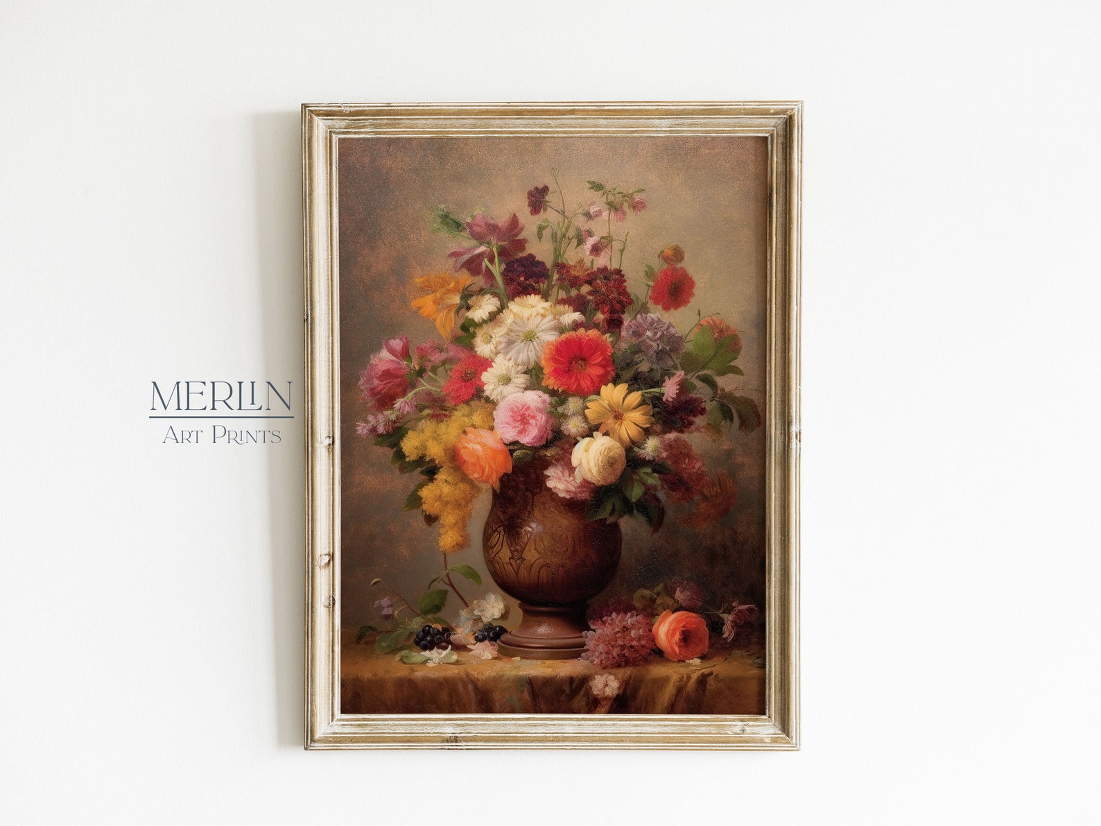 Antique Floral Still Life Painting, Vintage Flower Decor (digital Art ...