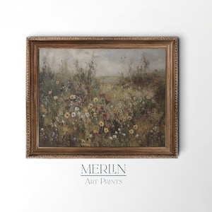 Vintage Wildflower Field Print Printable Impressionist Landscape Oil Painting Wall Art Antique Print Digital Download #55