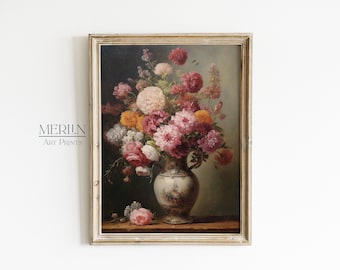Vintage Floral Still Life Painting Print, Antique Flower Art (Digital Download)