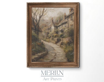 English Village Impressionist Art Print, Country Cottage Decor (Digital Download)