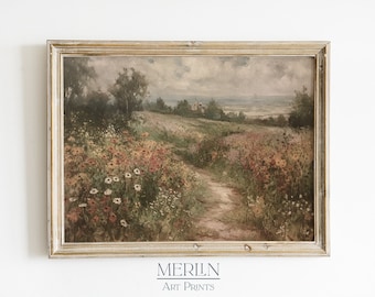 Campo de flores silvestres impresionista pintura al óleo arte mural IMPRIMIBLE Vintage Descarga digital #54