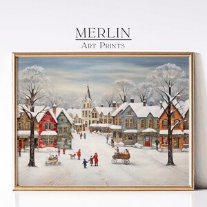 Vintage Christmas Wall Art Decor Christmas Village Print Rustic Christmas Decor Winter Holiday Decor Printable Christmas Painting 441