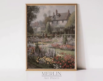 French Country Garden Painting, Vintage Cottage Art (Digital Download)