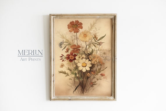Vintage Flower Art Print Printable Antique Wildflower Print Downloadable Watercolor Painting #67