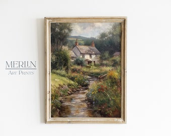 vintage English Country Art Print, Printable Landscape Painting, Downloadable Antique Print #76