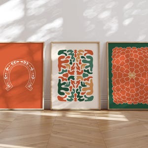 Colorful Funky Wall Art Prints Retro Set of 3, Trendy Boho Wall Art, Orange Boho Prints, Groovy Wall Decor Retro Prints, College Room Decor