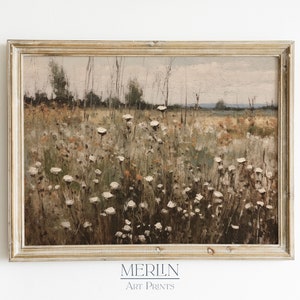 Muted Wildflower Field Painting, Impressionist Landscape Print, French Country Decor #139
