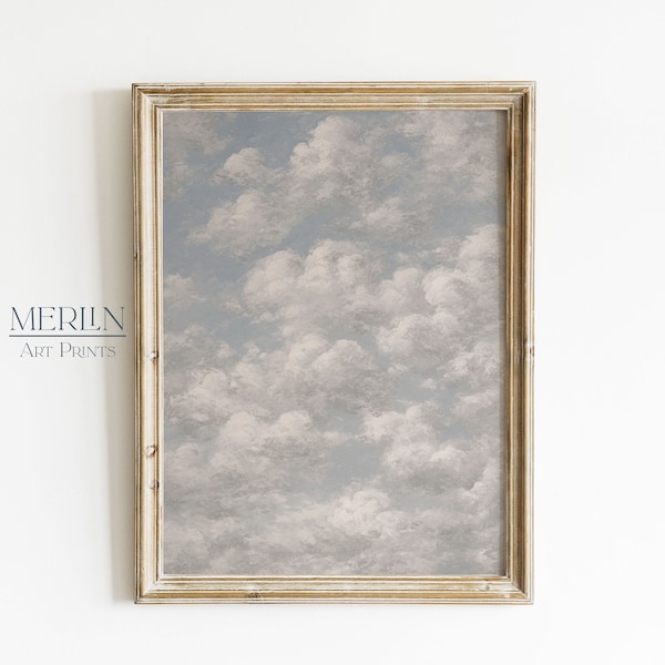 Cloudy Sky Painting, Printable Cloud Art, Vertical Painting Large, Sky Art Print, Vintage Downloadable Art 312