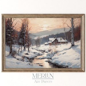 Vintage Winter Landscape Art Print Download Landscape Winter Painting Printable Digital Landscape Art Winter Scene Landscape Download 163