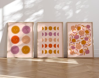 Retro Modern Prints Set, Colorful Boho Wall Art (Digital Download)