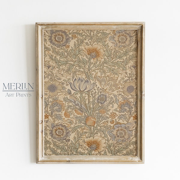 Neutral Tapestry Wall Art Printable Vintage Textile Beige William Morris Print #93