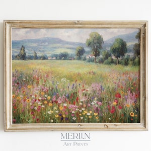 Wildflower Field Impressionist Oil Painting Wall Art PRINTABLE Vintage Digital Download #175