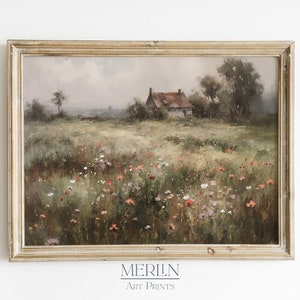 Muted Wildflower Field Impressionist Oil Painting Wall Art PRINTABLE Vintage Digital Download #52
