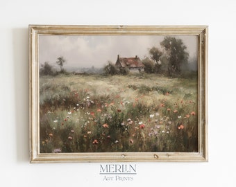 Muted Wildflower Field Impressionist Oil Painting Wall Art PRINTABLE Vintage Digital Download #52