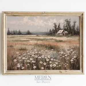 Muted Wildflower Field Painting, Impressionist Landscape Print, French Country Decor #140