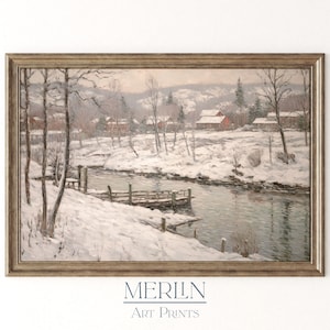Vintage Winter Landscape Art Print Download Landscape Winter Painting Printable Digital Landscape Art Winter Scene Landscape Download 159