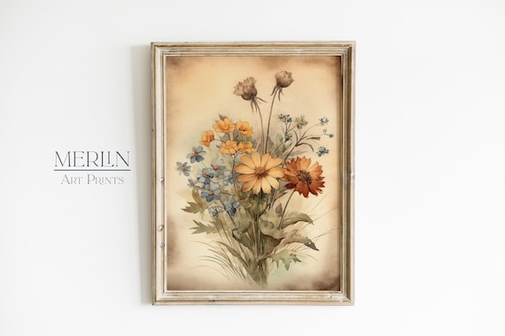 Vintage Flower Art Print Printable Antique Wildflower Print Downloadable Watercolor Painting #66