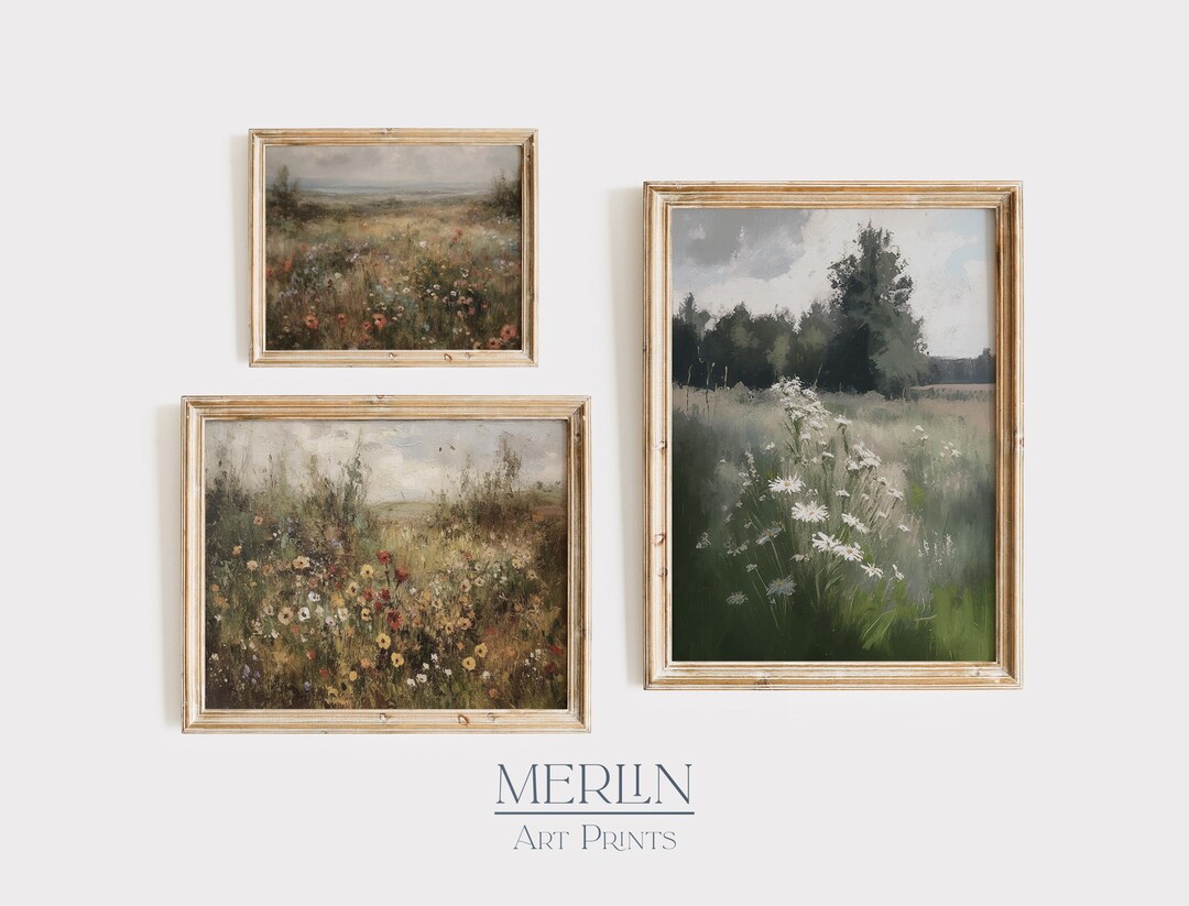 Wildflower Field Gallery Wall Art Set, Vintage Meadow Prints (digital ...