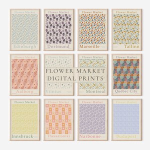 Flower Market Print Set of 12, Botanical Wall Art, Floral Decor Posters, Trendy Floral Posters, Colorful Art Print Bundle Digital Download