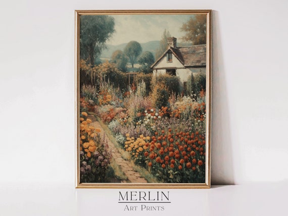 Rustic Fall Garden Art, Warm Tone Wall Print, French Country Decor, Printable Autumn Landscape Oil Painting Download Living Room Artwork 377