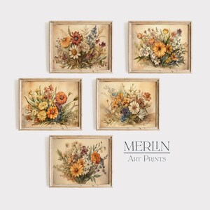 Wildflower Prints Gallery Wall Set of 5, Farmhouse Wall Decor, Warm Aesthetic, Digital Download #G8-5