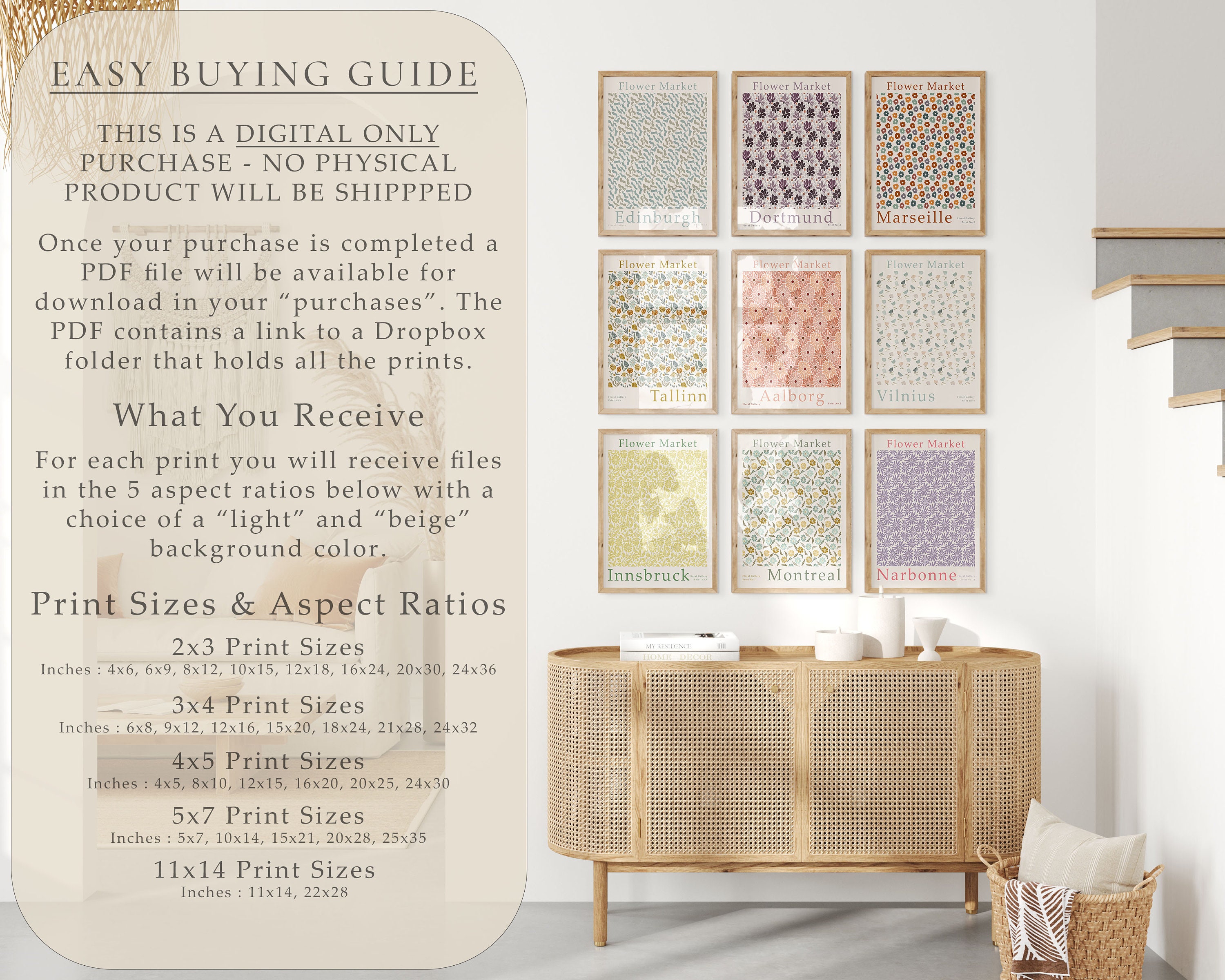 Flower Market Print Set of 12, Botanical Wall Art, Floral Decor Posters ...