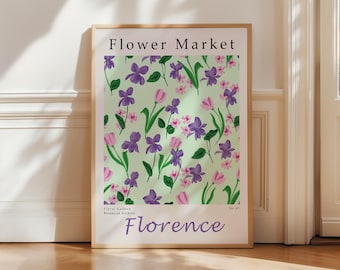 Blumenmarkt Kunstdruck, buntes florales Wanddekor (Digitaler Download)