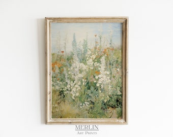 ヴィンテージの野花の絵画プリント、ファームハウス風ウォールアート（デジタルダウンロード）