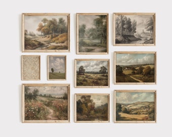 French Country Gallery muurkunstset, rustieke landschapsafdrukken (digitale download)