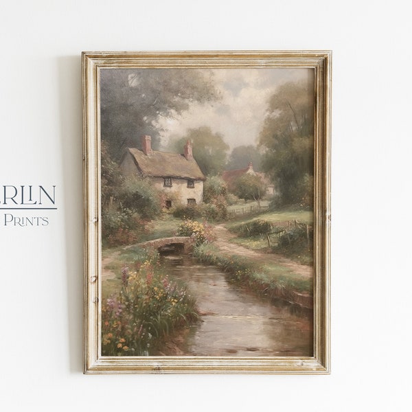 Vintage English Countryside Art Print, Printable Landscape Painting, Downloadable Antique Print #80