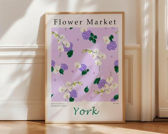 Flower Market Art Print, Purple Floral, Botanical Decor (Digital Download)