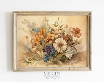 Vintage Wildflower Watercolor Painting, Floral Wall Art (Digital Download)