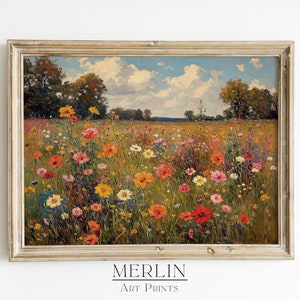 Wildflower Field Impressionist Oil Painting Wall Art PRINTABLE Vintage Digital Download #453