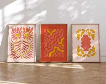 Trendy Boho Wall Art Prints Set of 3, Colorful Girls Room Decor, Wall Prints Bedroom Art for Girls Room, Preppy Boho Wall Decor Teenage Girl